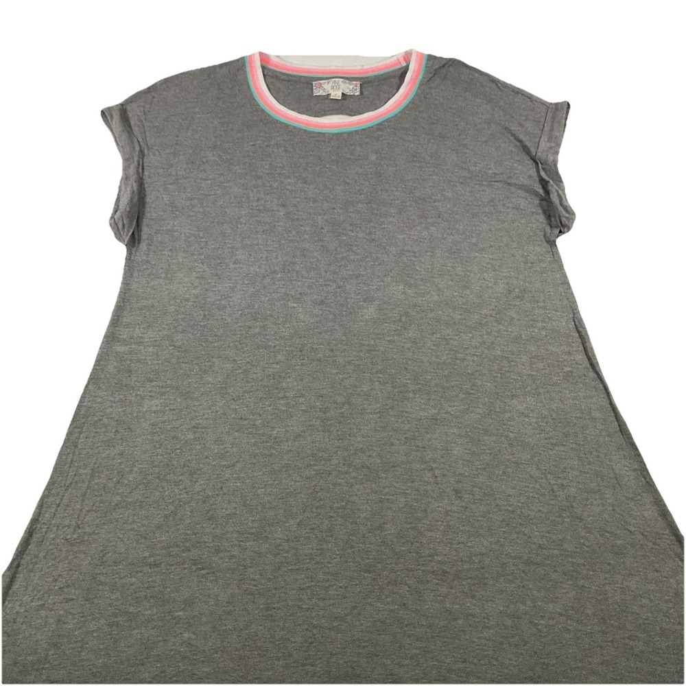Pink Rose Grey Short Sleeve T-Shirt Mini Rayon Dress w/Keyhole Back Sz M I94